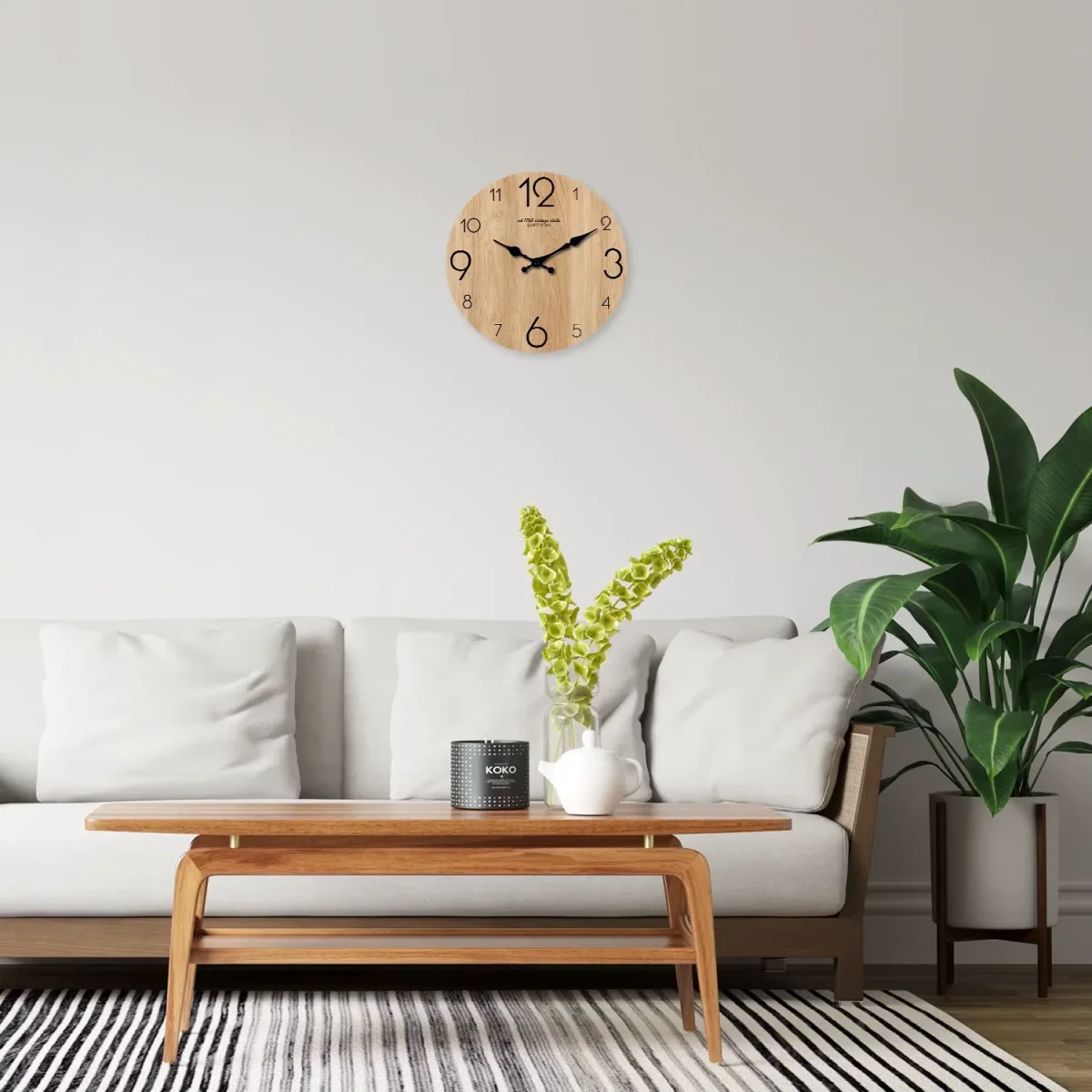 Horloge Murale Bois Chêne Veiné – Design Scandinave Vintage Silencieuse – Image 6
